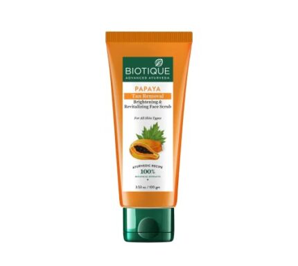 Biotique Papaya Tan Removal Brightening & Revitalizing Face Scrub | Gentle Exfoliation | Smooth and Clear Complexation | 100% Botanical Extracts| Suitable for All Skin Types | 100g