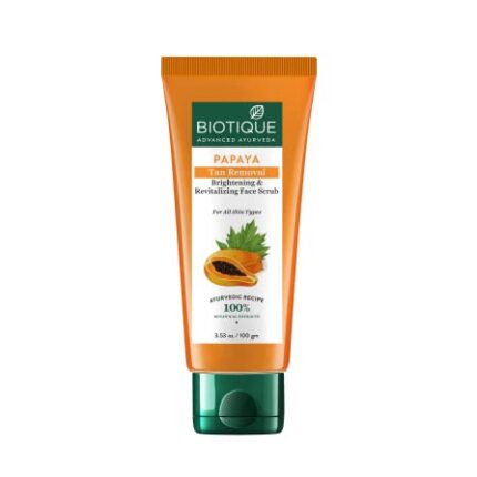 Biotique Papaya Tan Removal Brightening & Revitalizing Face Scrub | Gentle Exfoliation | Smooth and Clear Complexation | 100% Botanical Extracts| Suitable for All Skin Types | 100g
