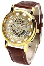 Bizolo KM-500 Skeleton Watch - for Men Analog Watch Transparent Analog Gold Dial Brown Strap Men's & Boy's Watch