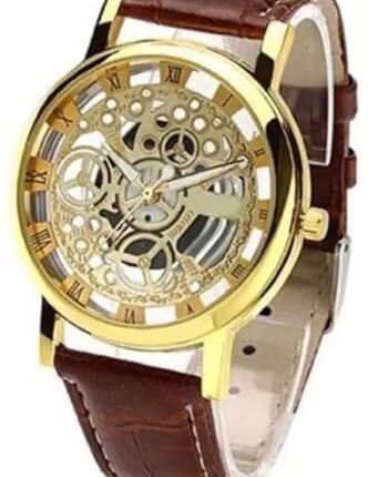 Bizolo KM-500 Skeleton Watch - for Men Analog Watch Transparent Analog Gold Dial Brown Strap Men's & Boy's Watch