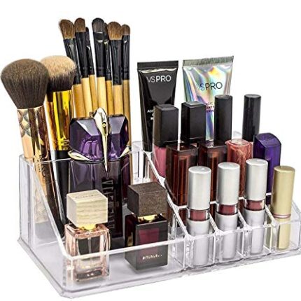 Black Olive Makeup Lipstick Holder - Transparent 16 Compartment Acrylic Multi Level Deep 16 Grid Clear Holder Fits All Beauty Items Gloss Nail Polish Pencil Mascara Brush Perfume Organizer