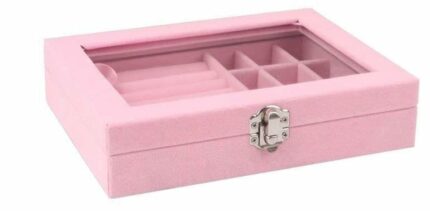 BucketList Women's Velvet Glass Ring Earrings Jewelry Box - Display Storage Showcase Holder Organizer (Small 9 Grid 9 Rows-Pink)