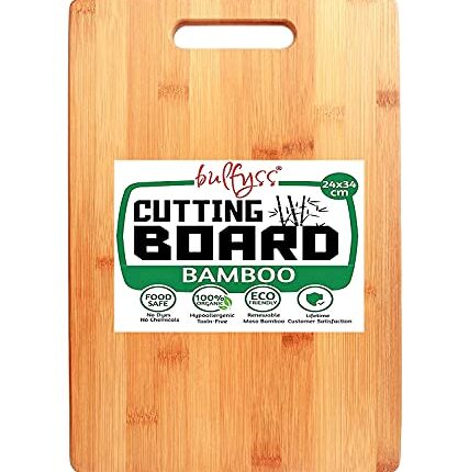 Bulfyss Large Natural Bamboo Wood Chopping Cutting Board for Kitchen Vegetables, Fruits & Cheese, BPA Free, Eco-Friendly, Anti-Microbial (34 x 24cm)