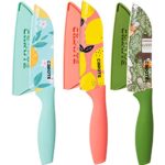 CAROTE Knife Set, Stainless Steel Knife for Kitchen Use, Chef's Knife Set, Santoku Knife & Non-Slip Handle with Blade Cover, Set of 3(Blue, Green, Pink)