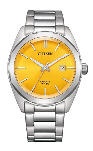 CITIZEN Analog Yellow Dial Men's Watch-BI5110-54Z Stainless Steel, Silver Strap