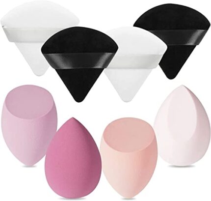 COSLUXE 4 Pcs Makeup Sponge Beauty Blender with Egg Case with 4 Pcs Powder Puff Triangle Soft Powder Sponge Reusable Cosmetic Foundation Wet Dry Makeup Set Multi-colored