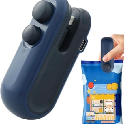 CURISSA Portable Mini Sealing Machine, Handheld Packed Sealer for Food, Snacks, Chips, Fresh Storage, Plastic Bags Sealing Machine, Rechargeable Bag Sealer (BLUE)
