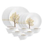 Cello Opalware Dazzle Series Tree of Life Dinner Set, 18 Units | Light-Weight, Daily Use Crockery Set for Dining | White Plate and Bowl Set