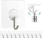 Chillyfit Wall Hooks for Hanging Strong, 10 Pack Adhesive Hooks for Wall Heavy Duty, Wall hangings, Kitchen Accessories Items, Clothes Hanging, Stainless Steel, Transparent