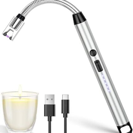 Crasts USB Plasma Rechargeable Electric Gas Lighter for Kitchen, Pooja Room, Candles, BBQ, Multi Purpose - 360 Degree Flexible & Windproof (Silver)
