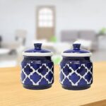 Creative Ceramic Handcrafted morracan art Handpainted Multi Utility Storage Jar with Lid200ml| Ceramic Kitchen Canister | Cookie Jar | Pickle Storage Jar | Burni jar, colour -blue