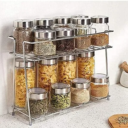 Cri8Hub Stainless Steel Kitchen Rack, Stand, Organizer & Space Saver, 2-Tier Trolley Basket For Boxes Utensils Dishes Plates For Home (Floor Type Self), Countertop, Tabletop, Tiered Shelf