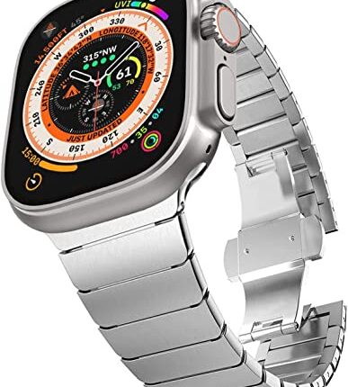 Croiky Stainless Steel Link Band Compatible With Apple Watch Strap Ultra 2 49mm 45mm 44mm 42mm, Metal Strap with Folding Clasp Replacement for iWatch Band Ultra 2 Series 9/SE2/SE/8/7/6/5/4/3/2/1 (Silver) [WATCH NOT INCLUDED]