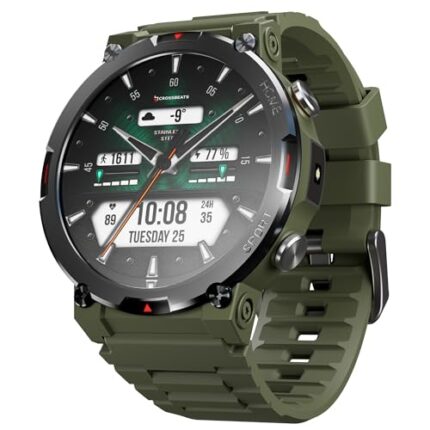 CrossBeats Everest 2.0 Smart Watch for Men 1.43" True AMOLED, Always ON Display Bluetooth Calling Rugged Outdoor with Flash Light Upto 15 Days Battery Life Smartwatch 100+ Sports Mode (Green)