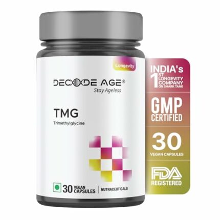 Decode Age TMG 98% Pure Trimethylglycine (TMG) Supplements | Physical Performance | Cardiovascular Health | Liver Health | Metabolism | NMN Synergy (30 Vegan Capsules)