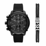 Diesel Silicone Analog Black Dial Men's Watch-Dz4650Set, Band Color-Black