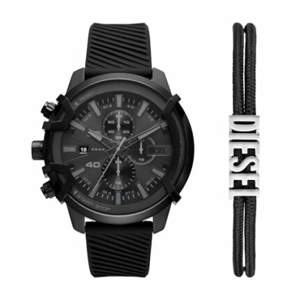 Diesel Silicone Analog Black Dial Men's Watch-Dz4650Set, Band Color-Black