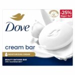 Dove Cream Bathing Beauty Bar with 1/4 Moisturising Cream For Soft, Smooth, Glowing Skin, 125 g (Pack of 8), White