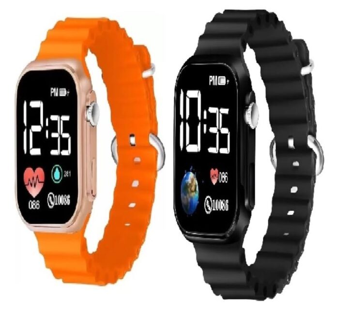 EL SMO Square Shape Dial Colorful Smart Looking Digital led Combo Watch for Kids Boys & Girls-Fully Waterproof Sportswatch Display-Date & Time Function Only(for Age 4-15 Years)