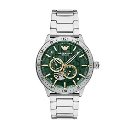 Emporio Armani Mario Analog Green Dial Men's Watch-AR60053 Stainless Steel, Silver Strap