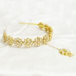 Ethnic Kundan Hairband With Attached Mang Tika/Hair Accessory Hair Jewellery for Womens/Ladies/Girls (White)