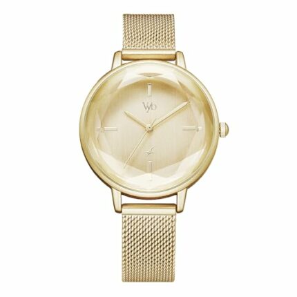 Fastrack Vyb Aurora Quartz Analog Golden Dial Stainless Steel Strap Watch for Girls-FV60010YM01W