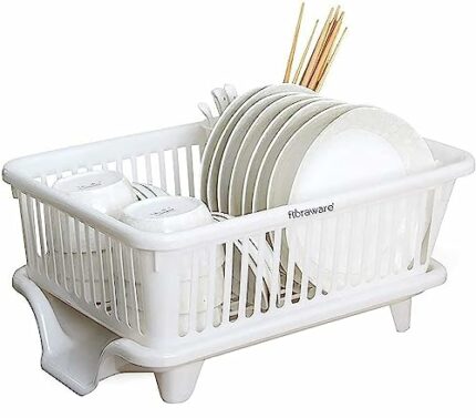 Floraware Unbreakable Kitchen Sink Dish Driying Corner, Dish Drainer and Drying Rack for Kitchen, Space Saving (White)