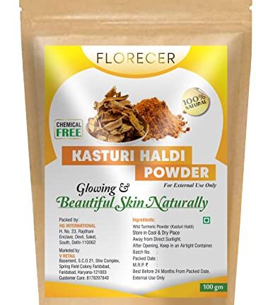 Florecer kasturi haldi powder for face beauty | Powder For Skin And Hair | Face Pack For Glowing skin, Acne And Pimples | Wild Turmeric Powder For Skin |- 100 Grams