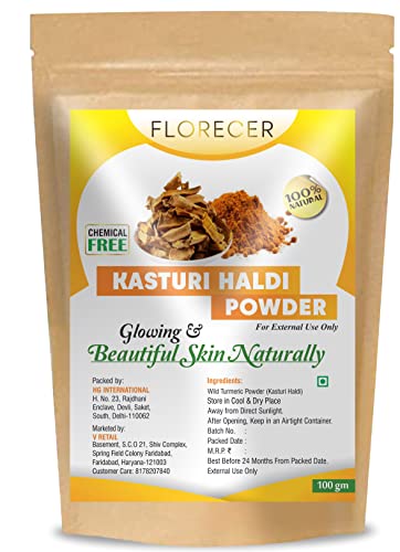 Florecer kasturi haldi powder for face beauty | Powder For Skin And Hair | Face Pack For Glowing skin, Acne And Pimples | Wild Turmeric Powder For Skin |- 100 Grams