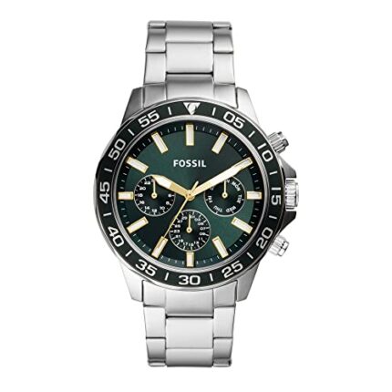 Fossil Bannon Analog Stainless Steel Green Dial Silver Band Men's Watch-BQ2492