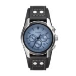 Fossil Leather Chronograph Blue Dial Men's Watch-Ch2564, Band Color:Black