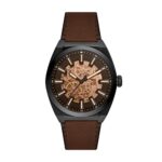 Fossil Men Leather Everett Analog Black Dial Watch-Me3207, Band Color-Brown