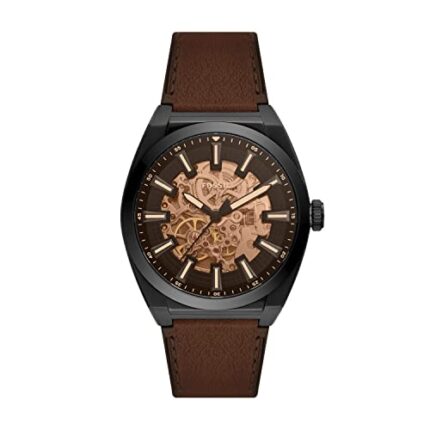 Fossil Men Leather Everett Analog Black Dial Watch-Me3207, Band Color-Brown