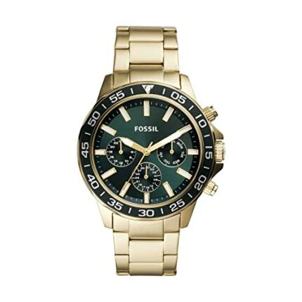 Fossil Men Stainless Steel Bannon Analog Green Dial Watch-Bq2493, Band Color-Gold