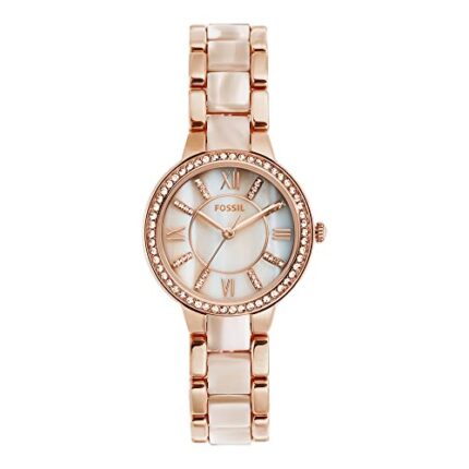 Fossil Women Leather Virginia Analog Mother of Pearl Dial Watch-Es3716, Band Color-Multicolor