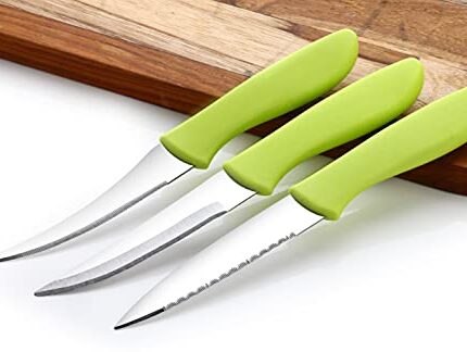 GANESH Stainless Steel Knife Set, 3-Pieces, Green, Blue and Pink