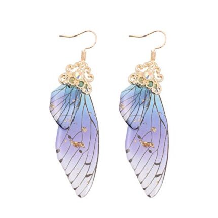 Generic Butterfly Wing Earrings, 1 Pair Butterfly Dangle Earrings for Women Girl, Butterfly Wing Drop Earrings Fairy Dragonfly Wings Hook Earrings Imitation Wing Earring, Purple