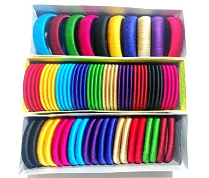 Goelx Silk Thread Plain Wrapped Bangles Set - 40+20+10 (3 Boxes) Chudi & Kada Bangle Boxes 10 Colors - 2.4