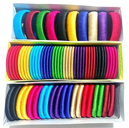 Goelx Silk Thread Plain Wrapped Bangles Set - 40+20+10 (3 Boxes) Chudi & Kada Bangle Boxes 10 Colors - 2.4
