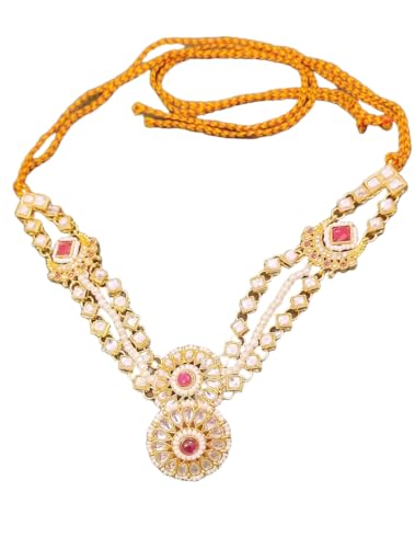 Gold-Plated Matha Patti - Sheeshphool - Bridal Jewellery - Mathapatti with Borla - Rajasthani Style jewellery (25 * 4 * 1.5 cm)