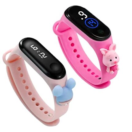 Goldenize Fashion Multicolor Digital Dial Waterproof Stylish and Fashion Child Wrist Smart Watch LED Band for Kids,Colorful 3D Cartoon Super Hero for Kids,Boys & Girls (Pink -Baby Pink Mouse)