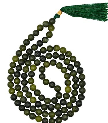 Green Jade Crystal Japa Mala Saadi - 108 Beads Buddhist Prayer Beads - AAA Grade Original Healing Gemstone Agate Mala for Yoga Meditation Spiritual Reiki Feng Shui