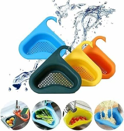 HEVIR Multi-Functional Swan Shape Kitchen Sink Drain Basket - Hanging Filtering Draining Rack, Plastic Organizer, Corner Dish Drying Rack for Washing Vegetables & Fruits, Fits All Sinks (2 Pcs)