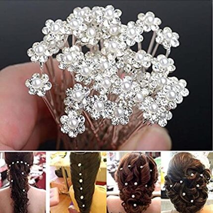 H.O.C 24 Pcs Bridal Hair Accessories/Jewellery Fancy Silver Pearl Hair Juda Pin, Bun Styling Pin, For Women Girls