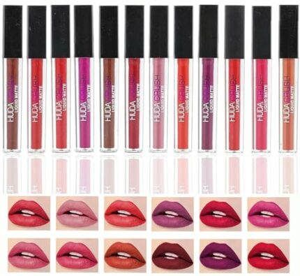 HUDACRUSH Huda Crush Beauty Pack Of 12Pcs Matte Liquid Lipstick Makeup Set, Long-Lasting Ultra Smooth Waterproof Multicolor Velvety Lips Gloss Make Up Gift Set For Girls