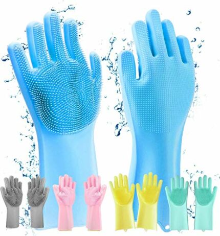 HUSB® Gloves Magic Silicone Dish Washing Gloves, Silicon Cleaning Gloves, Silicon Hand Gloves for Kitchen Dishwashing and Pet Grooming, Great for Washing Dish, Car, Bathroom (Multicolour, 1 Pair)