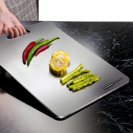 HanuCraft Large Stainless Steel Chopping Cutting Board for Vegetable Fruit Cutter Metal Choping-Board for Kitchen, Big Size Pad Choping Boards Kitchen, 2-Years Warranty (Large/36X25 Cm)