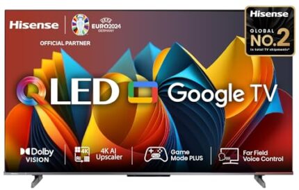 Hisense 108 cm (43 inches) E68N Series 4K Ultra HD Smart Google QLED TV (Grey) | Quantum Dot Color | Dolby Vision | HDR 10+Decoding | AI Sports Mode