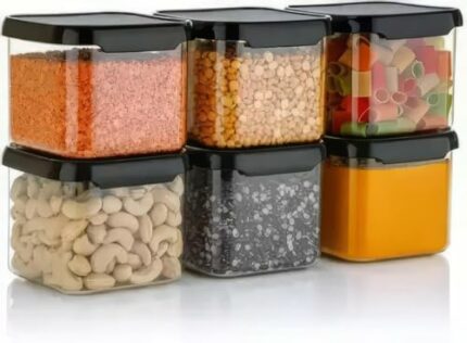 Homeor Plastic Storage Jar & Container Set Air-Tight BPA Free Containers for Kitchen Storage Set Kitchen Organizer & Kitchen Storage Set Pantry Organization Multipurpose Jar 500 ML Set 6 Black