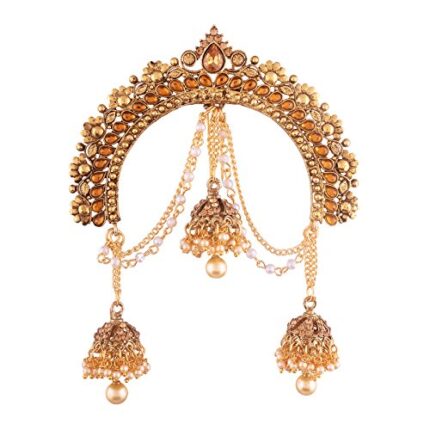 I Jewels Gold Plated Jhumki Hair Accessory Juda Pin with Chain for Women, Gold (SM34FL) Pack of 1